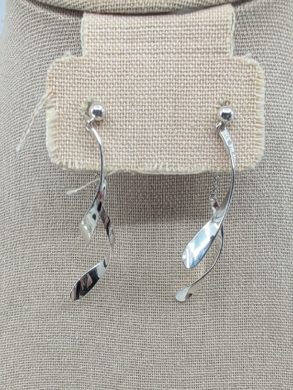 Vintage JCM 925 Sterling Silver Twisted Ribbon Spiral Dangle Drop Earrings - Picture 15 of 16